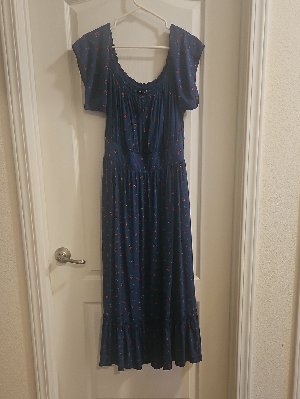 Torrid Blue/Green Floral Maxi Dress with Red Accents